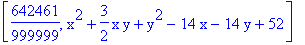 [642461/999999, x^2+3/2*x*y+y^2-14*x-14*y+52]